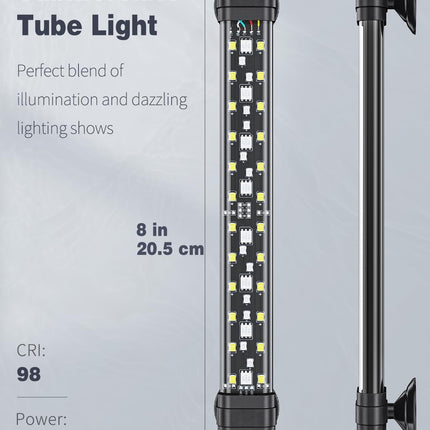 8 Inch 5W Aquarium LED Light Full Spectrum 24/7 Timer Adjustable Brightness Multicolour
