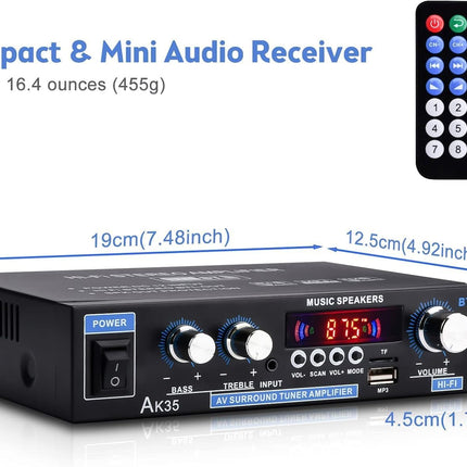 AK35 Home Audio Amplifier, 200W Bluetooth 5.0, FM/USB/SD, Remote Control