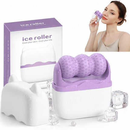 2-in-1 Ice Roller for Face, Cooling Dual Roller with Travel Case, Gua Sha Skincare Tool