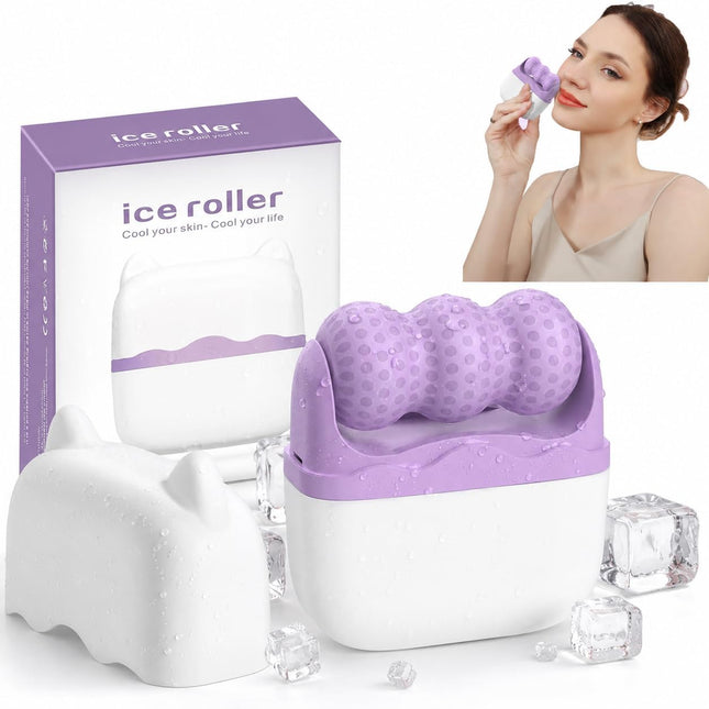 2-in-1 Ice Roller for Face, Cooling Dual Roller with Travel Case, Gua Sha Skincare Tool