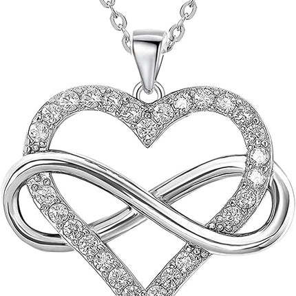 Infinity Heart Necklace Women 925 Sterling Silver CZ Love Pendant