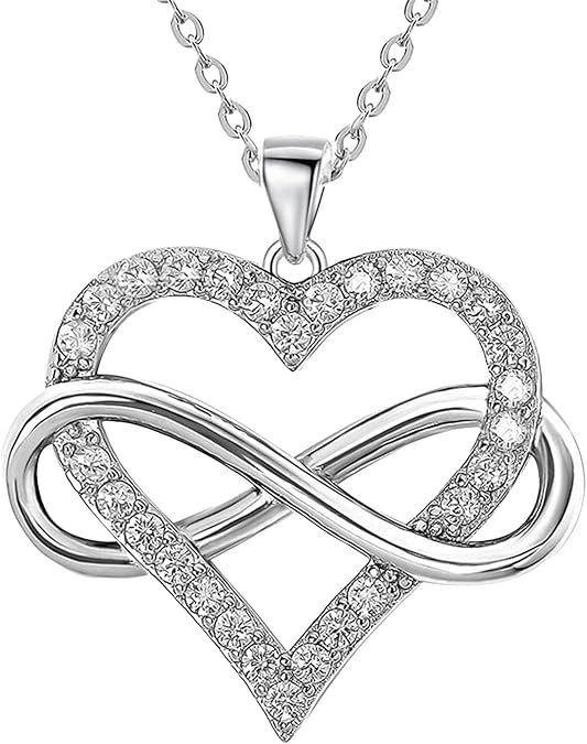 Infinity Heart Necklace Women 925 Sterling Silver CZ Love Pendant