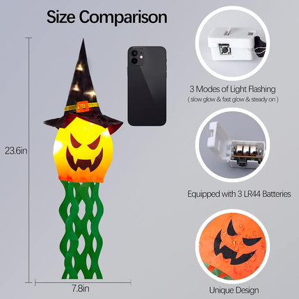 3-Piece LED Glowing Pumpkin Witch Hat Lights, Halloween Indoor Outdoor Party Decor