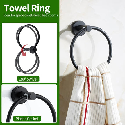 5-Piece Matte Black Bathroom Hardware Set with Towel Bars & Hooks