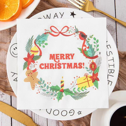 80PCS Christmas Cocktail Napkins 2-Ply Disposable Napkins with 2 Designs for Winter Holidays
