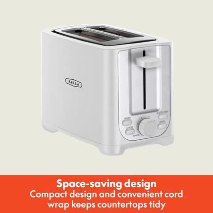 2-Slice Bread Toaster with Wide Slots, Cancel Function, Removable Tray White
