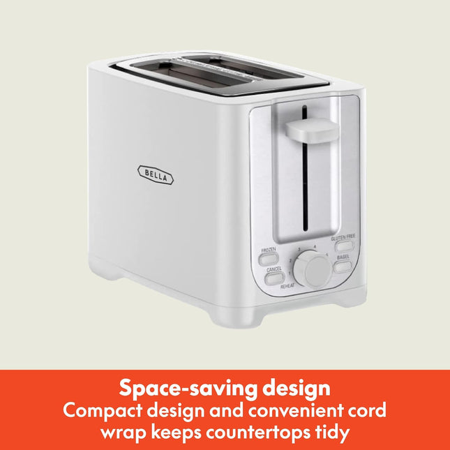 2-Slice Bread Toaster with Wide Slots, Cancel Function, Removable Tray White