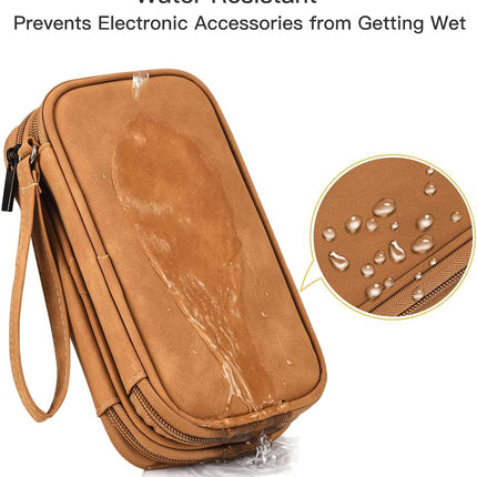 Water-Resistant Travel Cable Organizer Pouch – Electronic Accessories Carry Case (Brown)