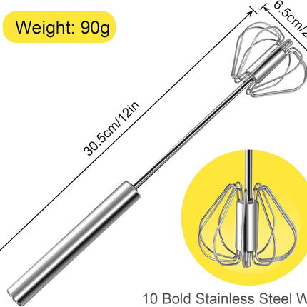 12 Inch Stainless Steel Egg Whisk Semi Automatic Hand Mixer Baking Tool