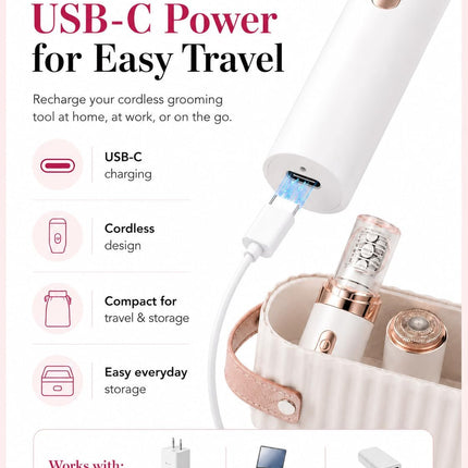 2-in-1 Epilator & Shaver for Women, Facial Hair Removal Device with LED Light, White