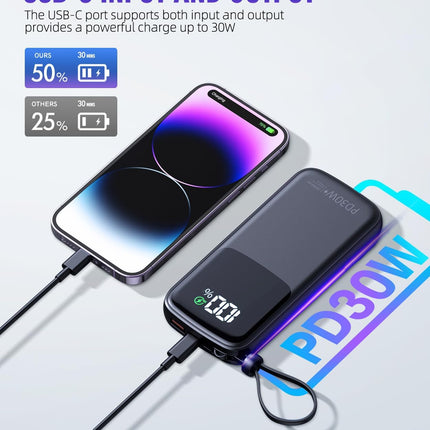 Fast Charging Power Bank 15000mAh – AC Plug, PD 30W, LED Display