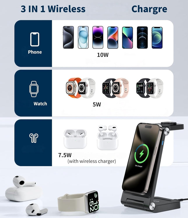 3 in 1 Magnetic Wireless Charging Station for iPhone Apple Watch AirPods