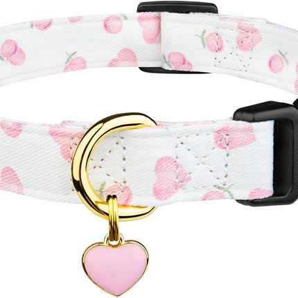 Cute Love Heart Dog Collar – Handmade Cotton, White & Pink, Small Size