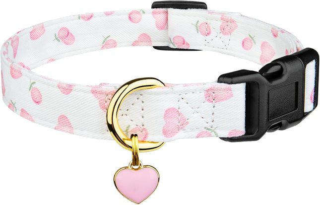 Cute Love Heart Dog Collar – Handmade Cotton, White & Pink, Small Size
