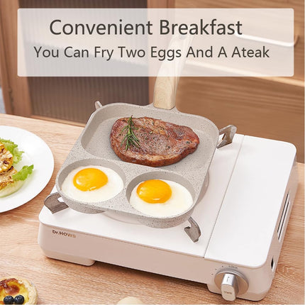 3-Section Egg Frying Pan, Nonstick Aluminum Omelette Pan for Gas & Induction