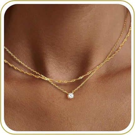 Dainty 14K Gold Plated CZ Necklace for Women Simple Cubic Zirconia Jewelry