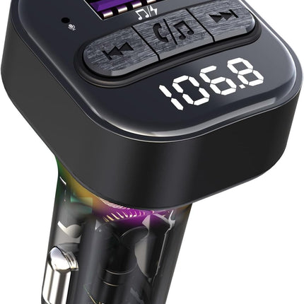 Bluetooth FM Transmitter Car Charger with LED Display USB C PD Support