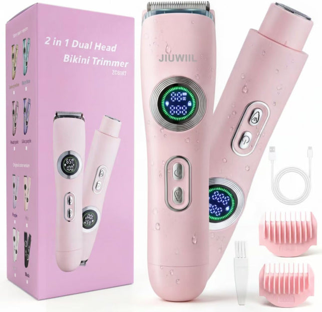 2-in-1 Bikini Trimmer for Women, IPX7 Waterproof Wet & Dry Electric Shaver for Body Hair