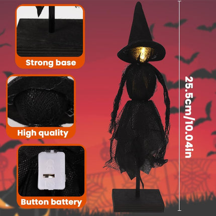 3-Piece Halloween Witch Decorations, Wooden Stand Signs with White LED Lights