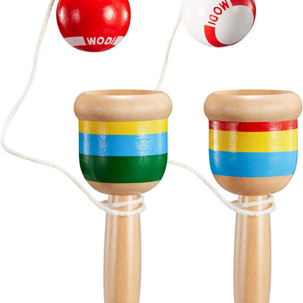 2 Pack Wooden Cup and Ball Catch Game with String, Hand-Eye Coordination Skill Toy