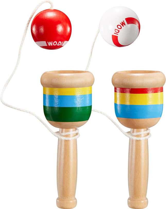 2 Pack Wooden Cup and Ball Catch Game with String, Hand-Eye Coordination Skill Toy