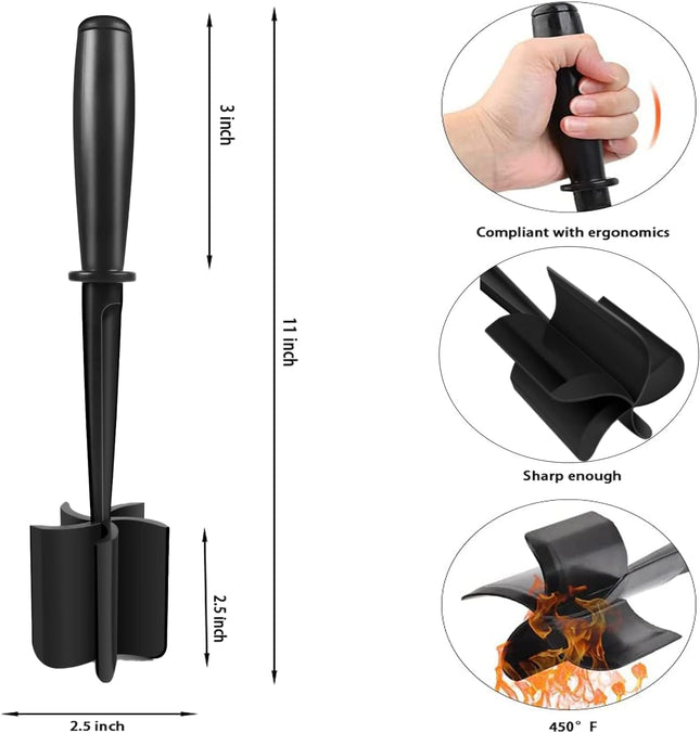 Meat Chopper 5 Blade Ground Beef Masher Heat Resistant Nylon Black