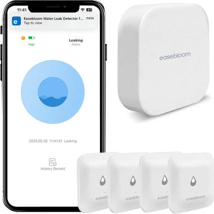 4-Pack Smart Water Leak Detector with Hub & App Alerts for Home