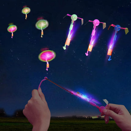 25 Sets LED Flying Toys with Slingshot Glow Helicopter Party Favors Kids