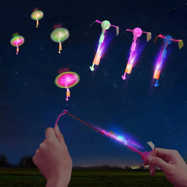 25 Sets LED Flying Toys with Slingshot Glow Helicopter Party Favors Kids