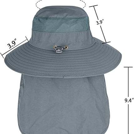 Men Women UPF 50+ Wide Brim Sun Hat Fishing Safari Hat with Neck Flap UV