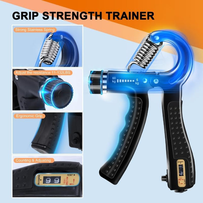 5PCS Grip Strength Trainer Kit – Hand, Forearm & Finger Strengtheners