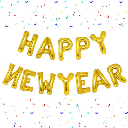 16-Pc Gold Happy New Year Balloons – 2024 NYE Backdrop & Party Decor
