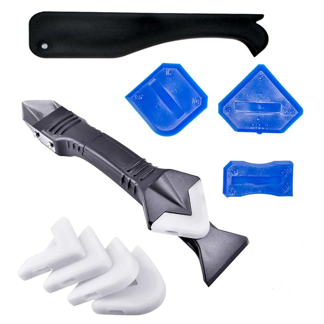 3-in-1 Sealant Tool – Stainless Head, Grout Scraper, 5 Replaceable Pads