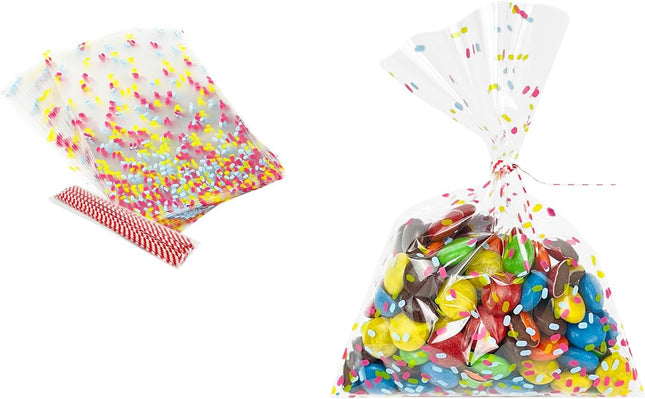 50PCS 4x6" Sprinkle Print Twist Ties – Cellophane Treat & Gift Bags