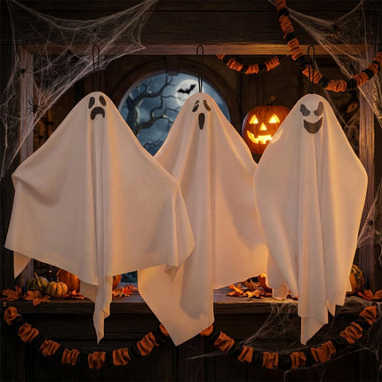 3-Pack 27.5in Halloween Hanging Ghosts, Cute Flying Ghost Decor for Yard & Party