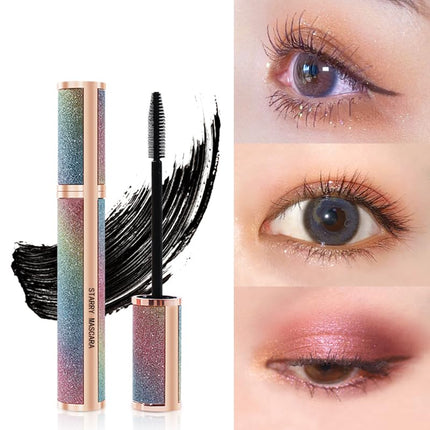 4D Silk Fiber Mascara & Waterproof Eyeliner Set Long Lasting Black Makeup