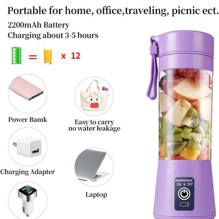 Portable USB Blender 380ml Mini Juicer Cup 6 Blades Rechargeable Smoothie Maker Purple