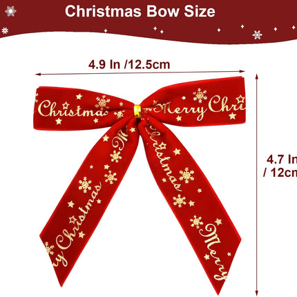 12 Pack Green Velvet Christmas Bows with Gold Merry Christmas Ornaments