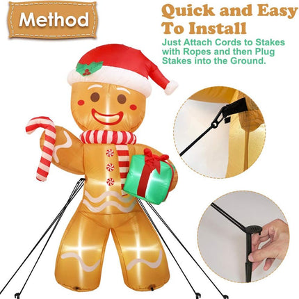 8ft Inflatable Gingerbread Man with Built-in LEDs, Outdoor Christmas Yard Decor