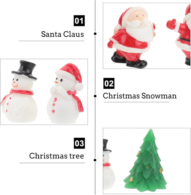 8PCS Mini Christmas Ornaments – Santa, Snowman & Reindeer Resin Figurines
