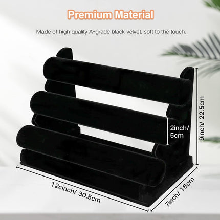 Velvet Bracelet Holder 3 Tier Jewelry Stand Black T Bar Organizer