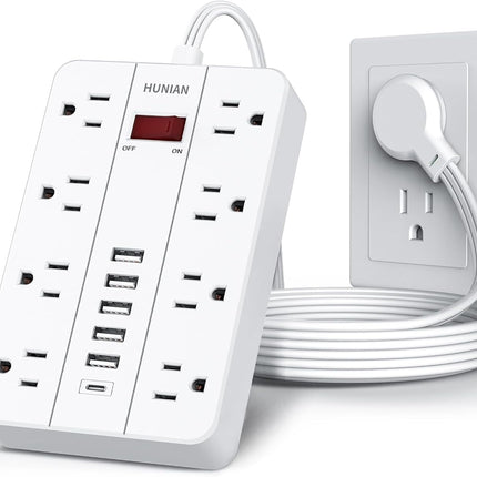 Power Strip with USB-C – 8 Outlets, 6 USB Ports, Flat Plug, 5FT Cord