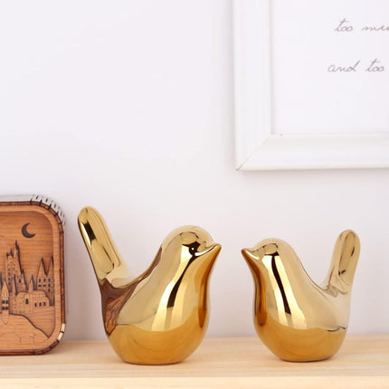 2PCS Gold Bird Decor Accents – Modern Animal Statues for Shelf & Table