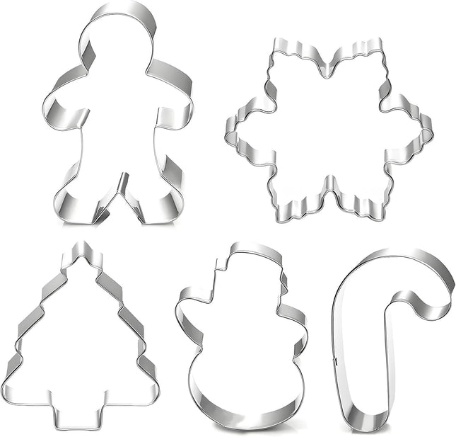 5-Piece Christmas Cookie Cutter Set – Snowman, Tree, Gingerbread & More