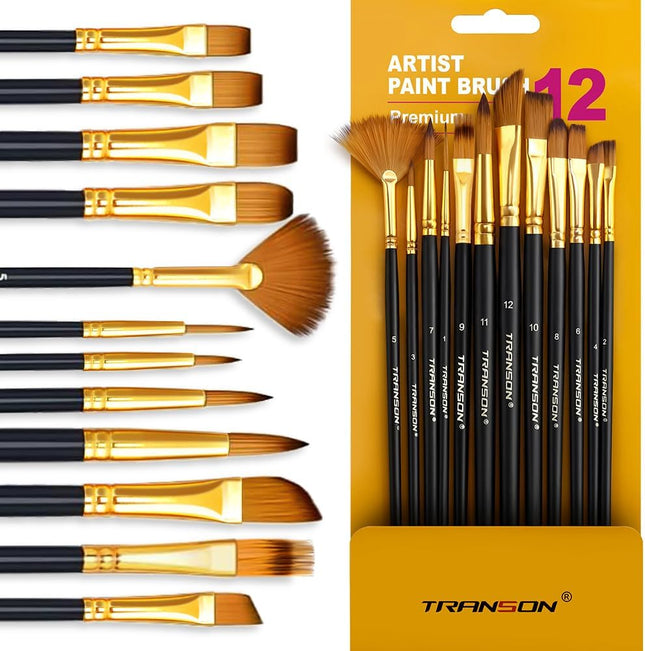 Art Painting Brush Set 12PCS – Assorted for Acrylic, Watercolor & Gouache