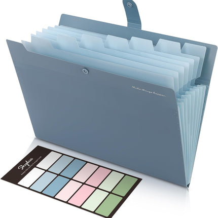 Expanding File Organizer – 8 Pockets, Accordion Folder with Labels, Blue