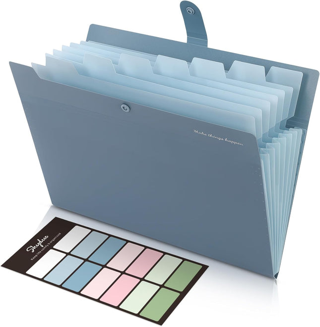 Expanding File Organizer – 8 Pockets, Accordion Folder with Labels, Blue