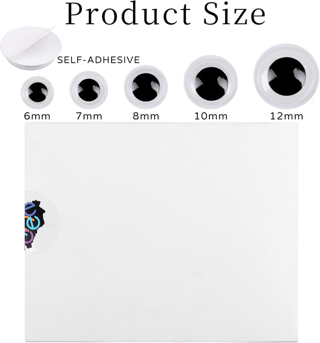 500 Pcs Black Googly Eyes with Self-Adhesive, 6–12mm Wiggle Eyes for DIY Crafts