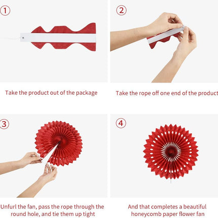 Red, Green & White Hanging Tissue Honeycomb Paper Fans Decor Kit for Christmas & Birthdays