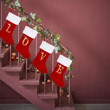4-Pack Christmas Stockings – Large Xmas Stockings with Love Letters & Winter Santa Hat Decorations